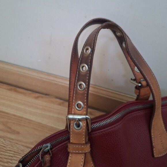 Dooney & Bourke  Vintage Red  Burgundy Pebble Leather Satchel Purse - Picture 9 of 10